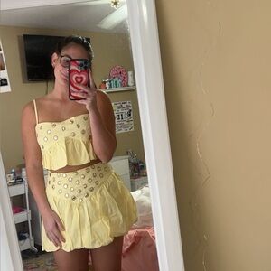 Yellow Embellished Two-Piece Set